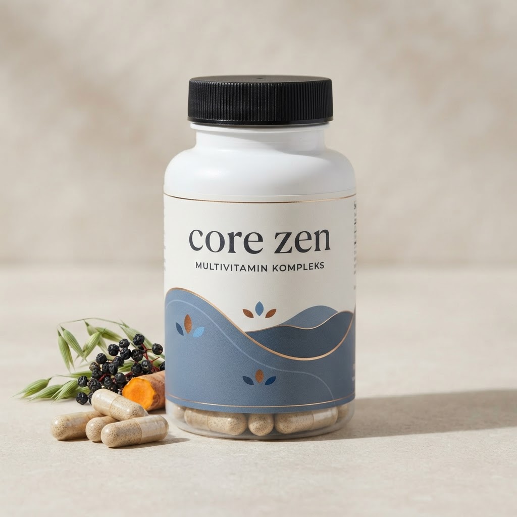 Core Zen multivitamin kapsleflaske med ingredienser